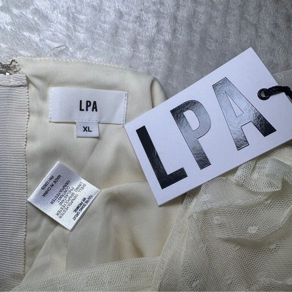 LPA Dolores Top Ivory Cream Cut-Out Sheer Puff Sleeve Blouse Shirt Size XL NWT - Picture 8 of 11